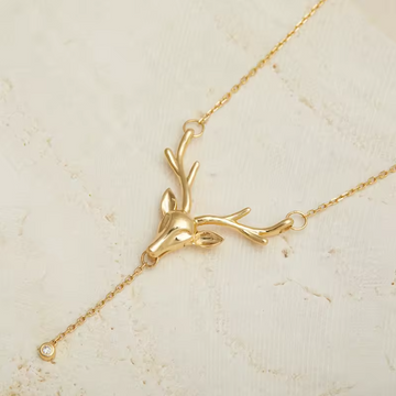 14kt Gold Deer Head Lab Diamond Necklace