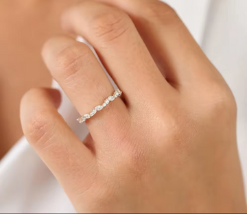 14k Yellow Gold Marquise and Round Diamond Stackable Wedding Ring