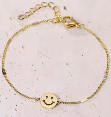 Stainless Steel with 18kt Gold Overlay Smiley Face Bracelet