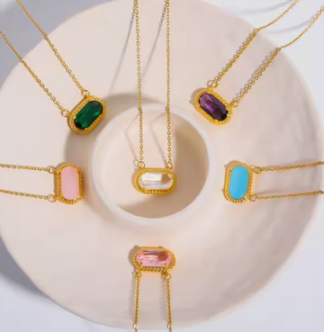 18kt Gold Over Stainless Steel Multi Color Necklace