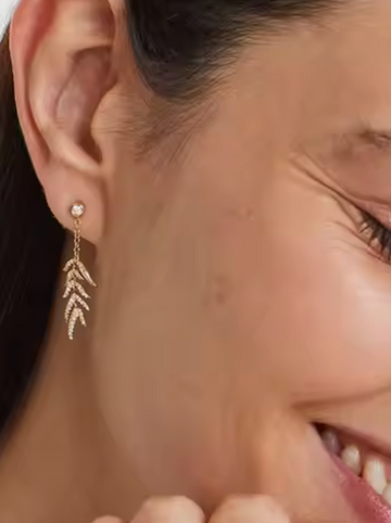 14kt Lab Diamond Leaf Earrings