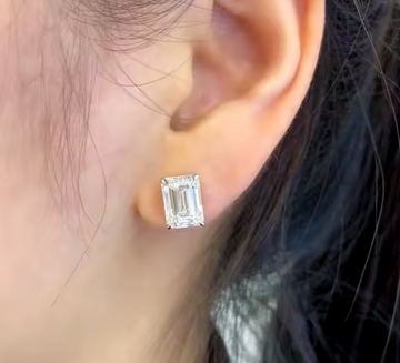 3cttw Emerald Cut Lab Diamond Stud Earrings in 14kt White Gold/Yellow Gold