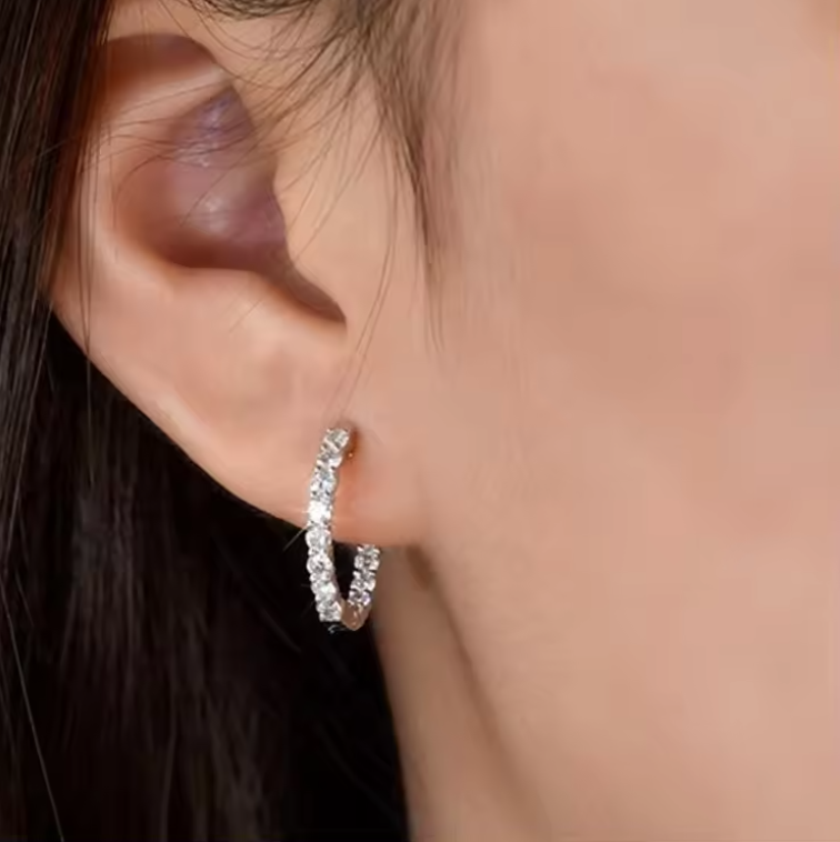 14kt White Gold  Lab Grown 1 Carat tw Diamond Hoop Earrings