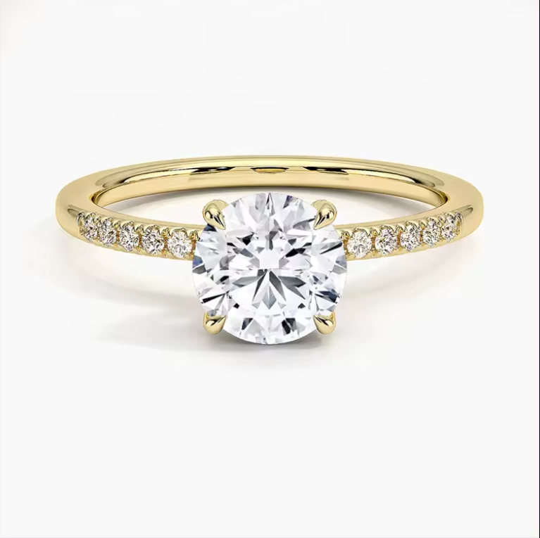 14kt Gold Hidden Halo 1 Carat Round Brilliant Lab Diamond Engagement Ring