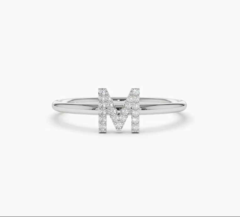 14K Gold Diamond Initial Ring