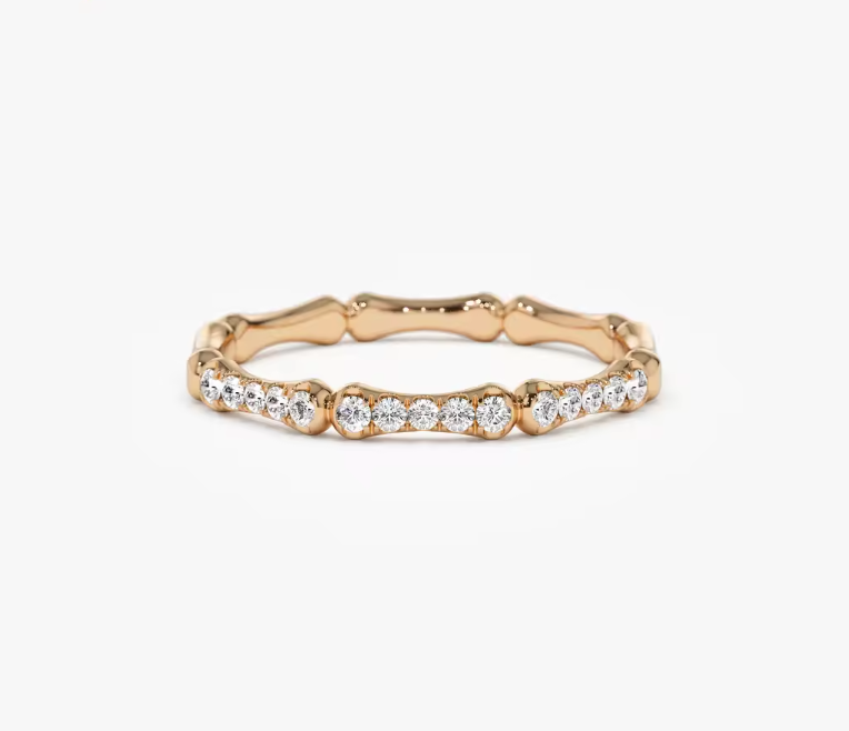 14k Gold Pave Diamond Bamboo Ring