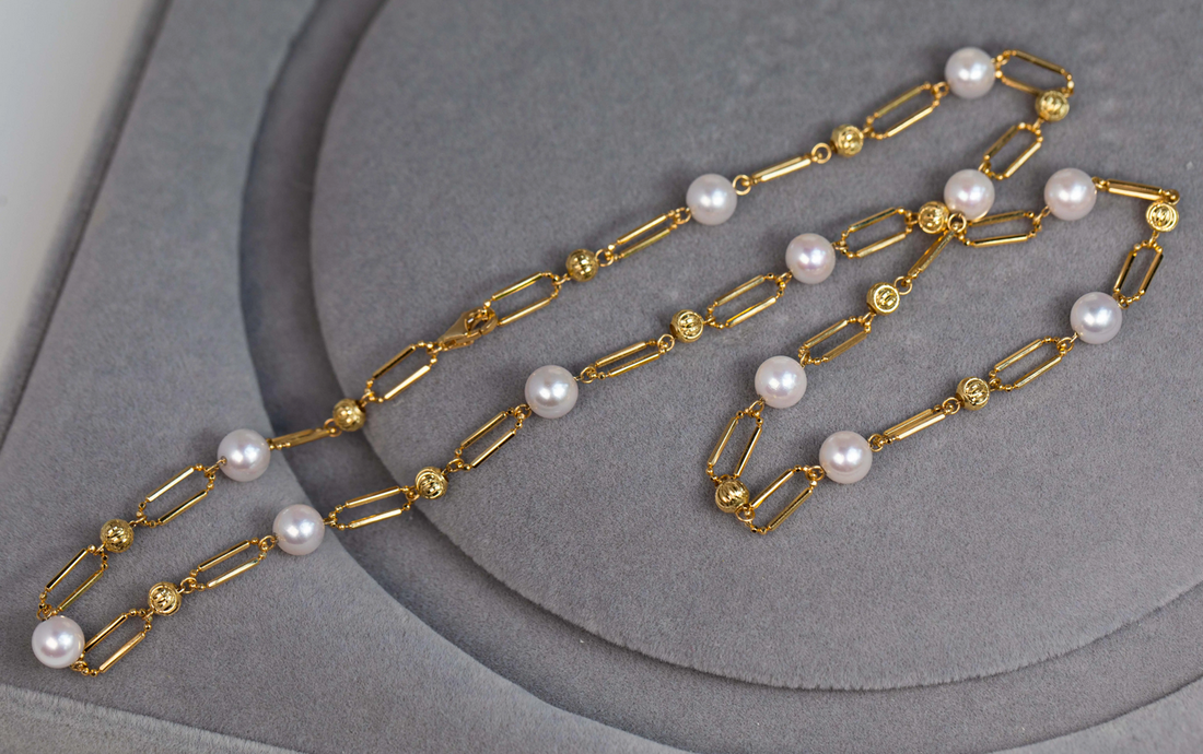 14kt Gold Pearl Station Necklace