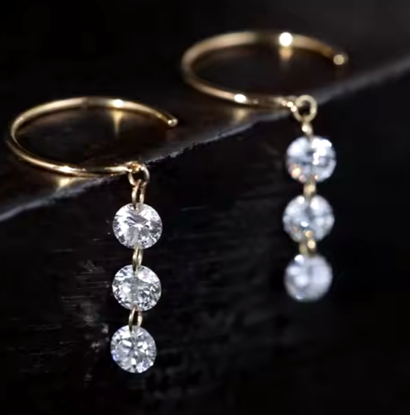 14kt Gold Triple Lab Diamond Drop Earrings .60cttw