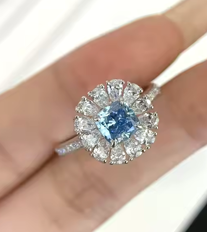 14kt White Gold Lab Blue Diamond Ring