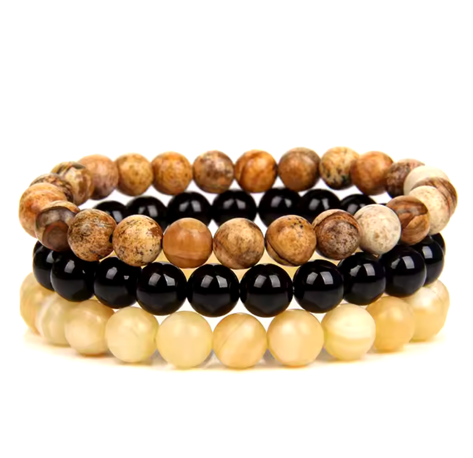 8mm Trio Beaded Bracelet Set in Fall Colors!