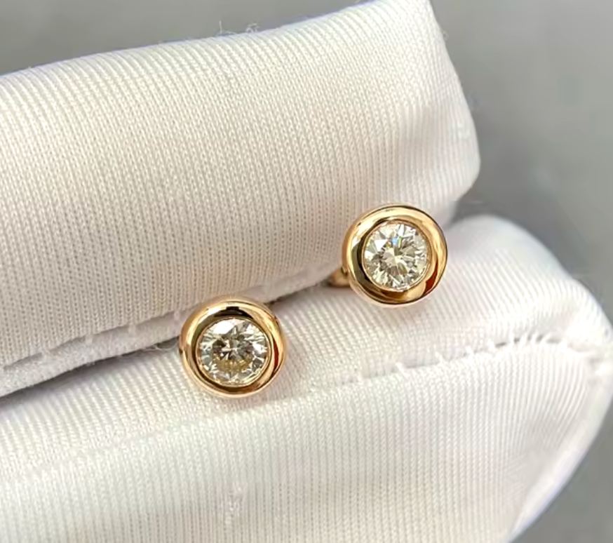 .50cttw Bezel Set Round Lab Diamond Earrings in 14kt Gold