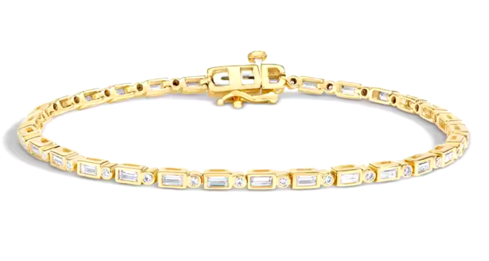 14kt Gold Emerald Cut and Round Lab Diamond Bracelet 2.7cttw Bezel Set