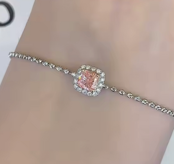 Pink Cushion Cut Lab Diamond Bracelet in 14kt Gold