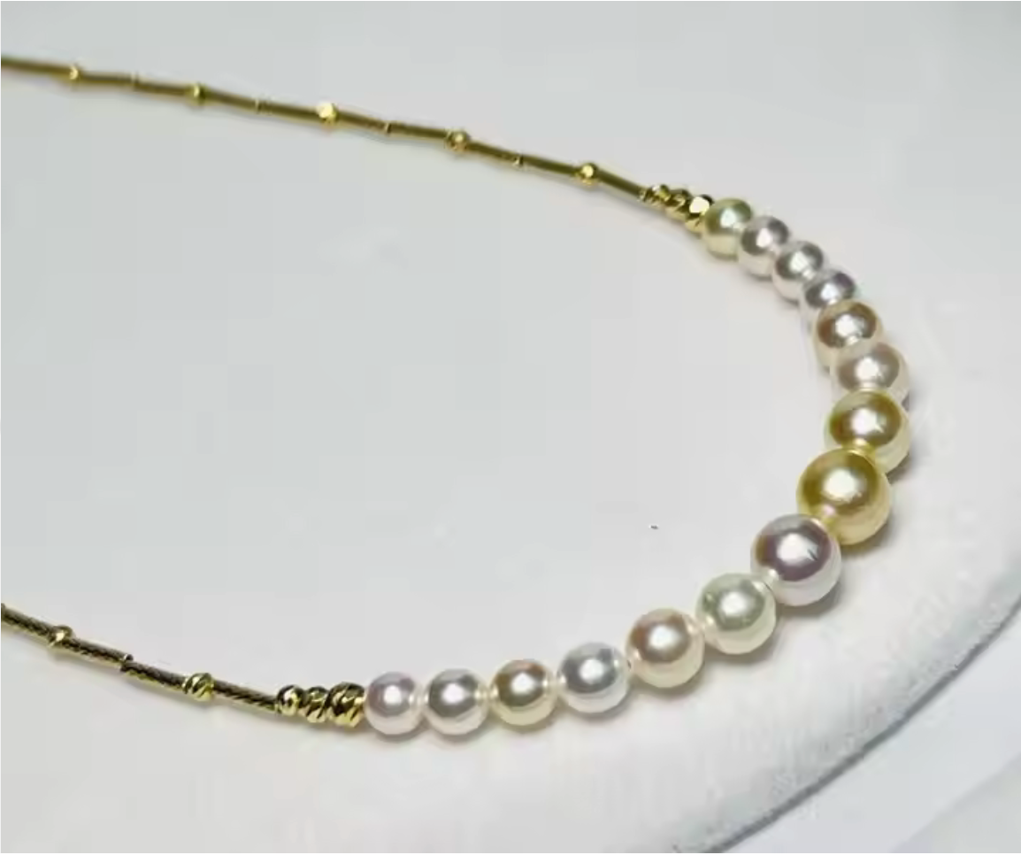Akoya Sea Pearl Necklace With Multiple Colored Pearls