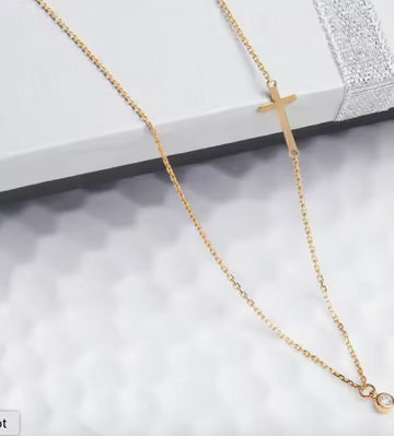 14KT Gold Chain with Cross and Diamond