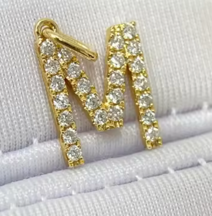 14KT Gold Lab Diamond Initial Letter in Yellow Gold