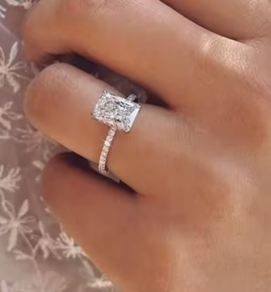 14kt Radiant Cut Hidden Halo Engagement Ring