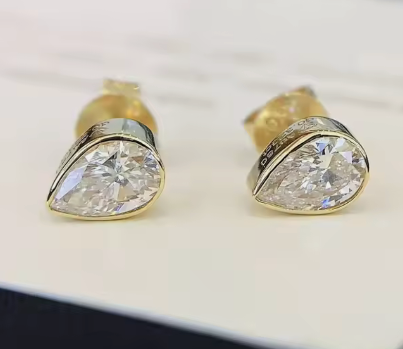 14kt Gold Bezel Set Pear Lab Diamond Stud Earrings