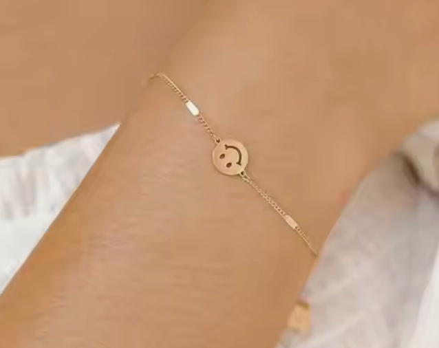 Stainless Steel with 18kt Gold Overlay Smiley Face Bracelet