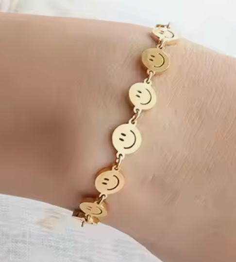 18kt Gold Over Stainless Steel Smiley Face