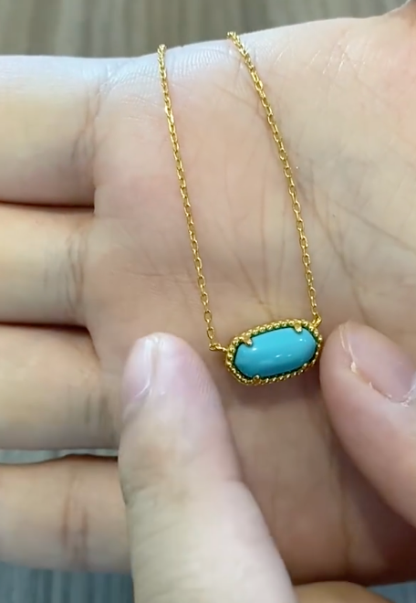 Turquoise Oval Gold Over Sterling Silver Necklace