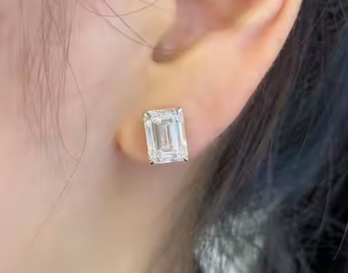 14kt White Gold Lab Emerald Cut Stud earrings 1.5ct each, 3 Carats Total Weight