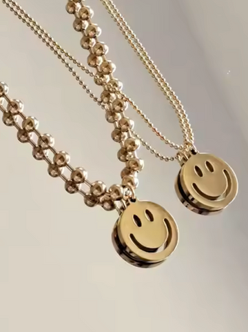 18kt Yellow Gold over Stainless Steel Smiley Face Necklace