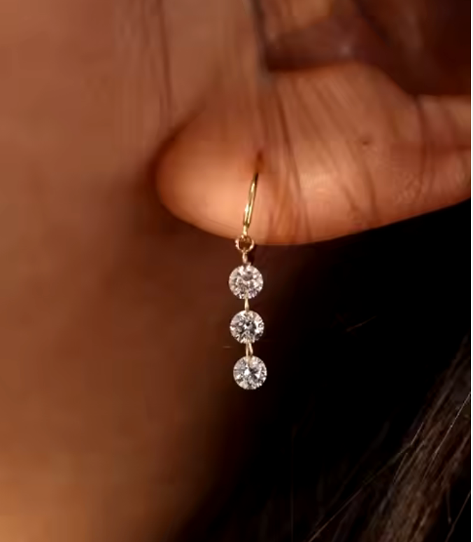 14kt Gold Triple Lab Diamond Drop Earrings .60cttw