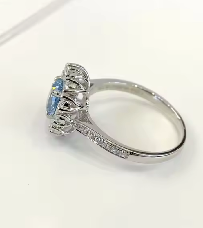 14kt White Gold Lab Blue Diamond Ring