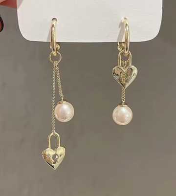 14kt Gold Seawater Akoya Pearl Drop Earrings-Long and Short