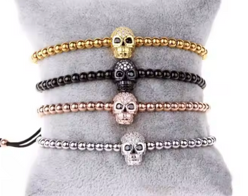 Skull Macrame CZ and Stainless Steel Bracelet