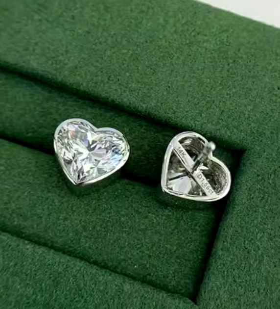 14kt White Gold Heart Shaped Lab Diamond Studs 3 Carats Total Weight (1.5ct each ear)