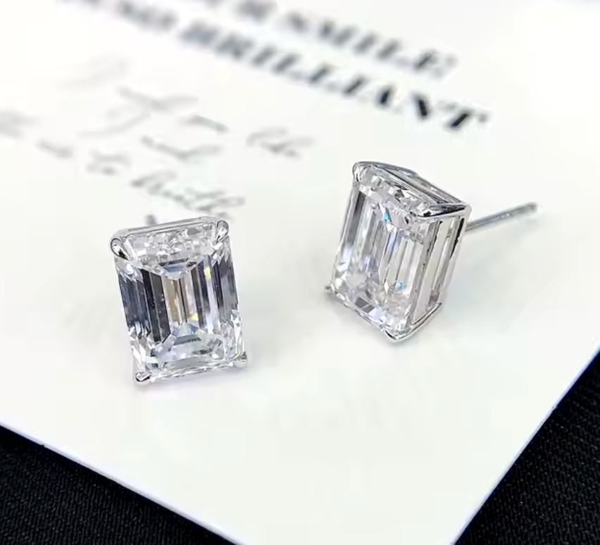 3cttw Emerald Cut Lab Diamond Stud Earrings in  14kt White Gold/Yellow Gold